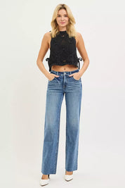 RISEN Tummy Control 4 Way Stretch Mid Rise Straight Jeans on Simply Obsessed
