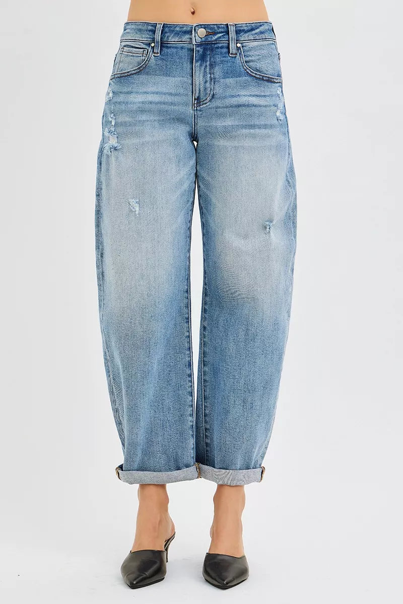 RISEN Full Size Slouchy Ankle Length Barrel Jeans with Cuffs Plus Size on Simply Obsessed