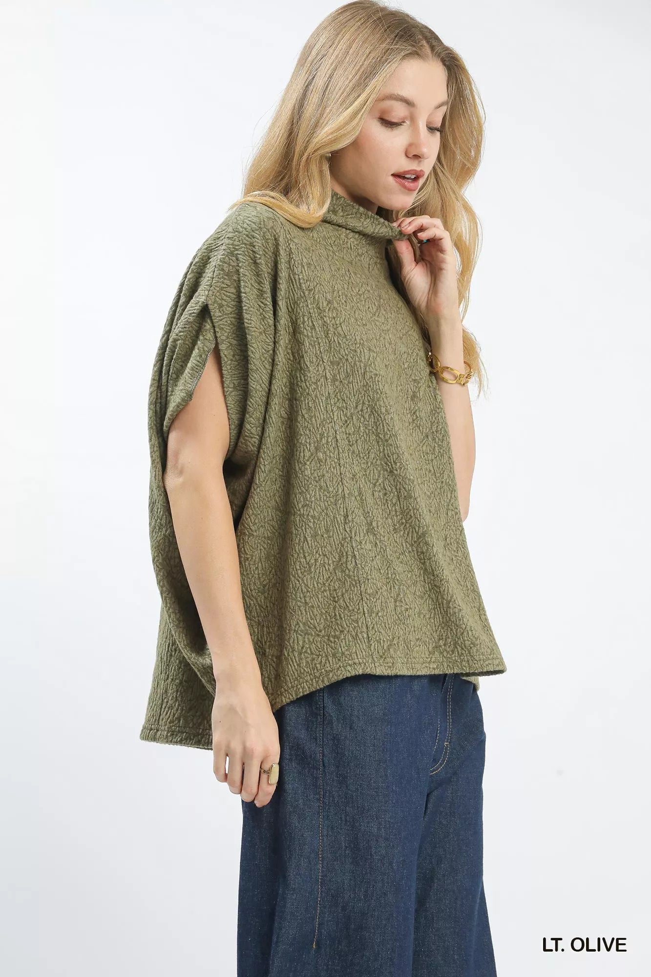 UMGEE Textured Mock Neck Relaxed Top on Simply Obsessed