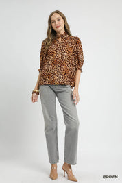 UMGEE Full Size Leopard Print Ruffle Neck Blouse Plus Size **FALL DEBUT SALE** on Simply Obsessed