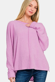 ZENANA High-Low Side Slit Round Neck T-Shirt on Simply Obsessed