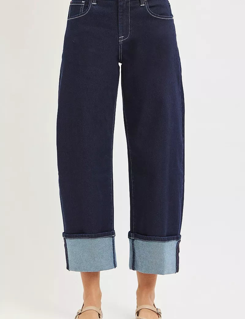 RISEN Slouchy Crop Barrel Cuffed Hem Jeans on Simply Obsessed