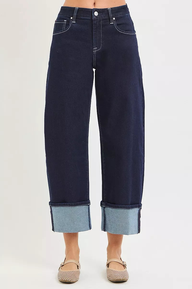 RISEN Slouchy Crop Barrel Cuffed Hem Jeans on Simply Obsessed