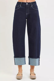 RISEN Slouchy Crop Barrel Cuffed Hem Jeans on Simply Obsessed
