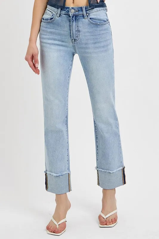 RISEN High Rise Straight Cuffed Relaxed Jeans on Simply Obsessed