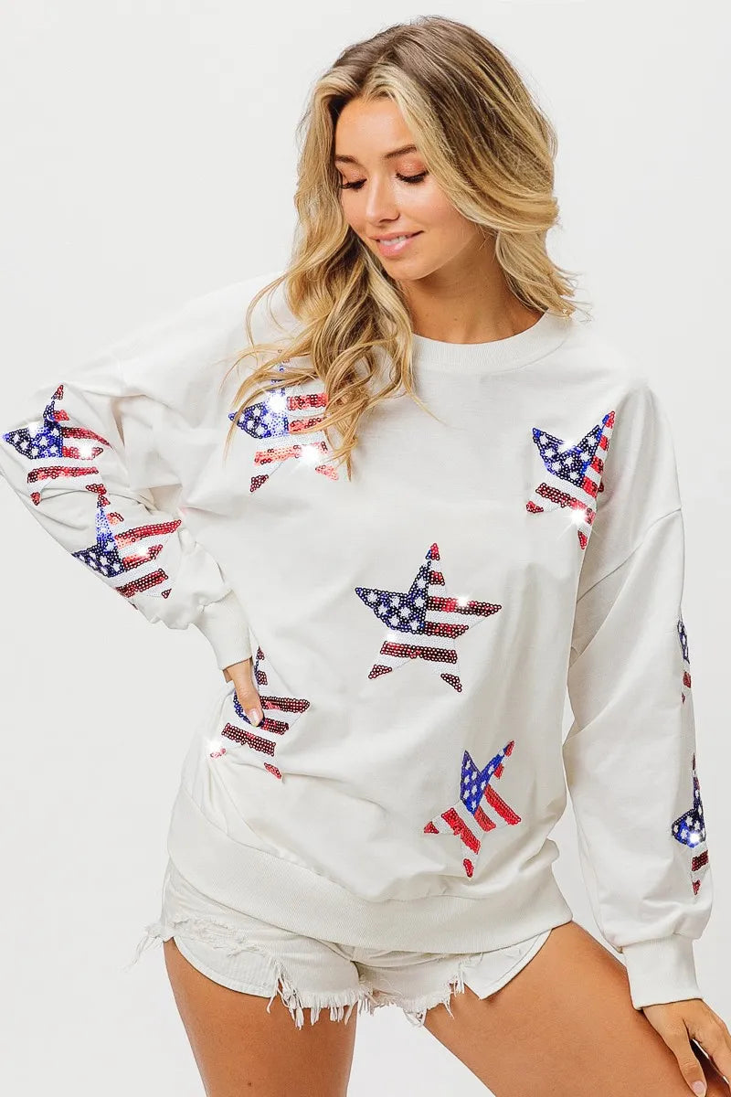 BIBI American Flag Sequin Star Sweatshirt on Simply Obsessed