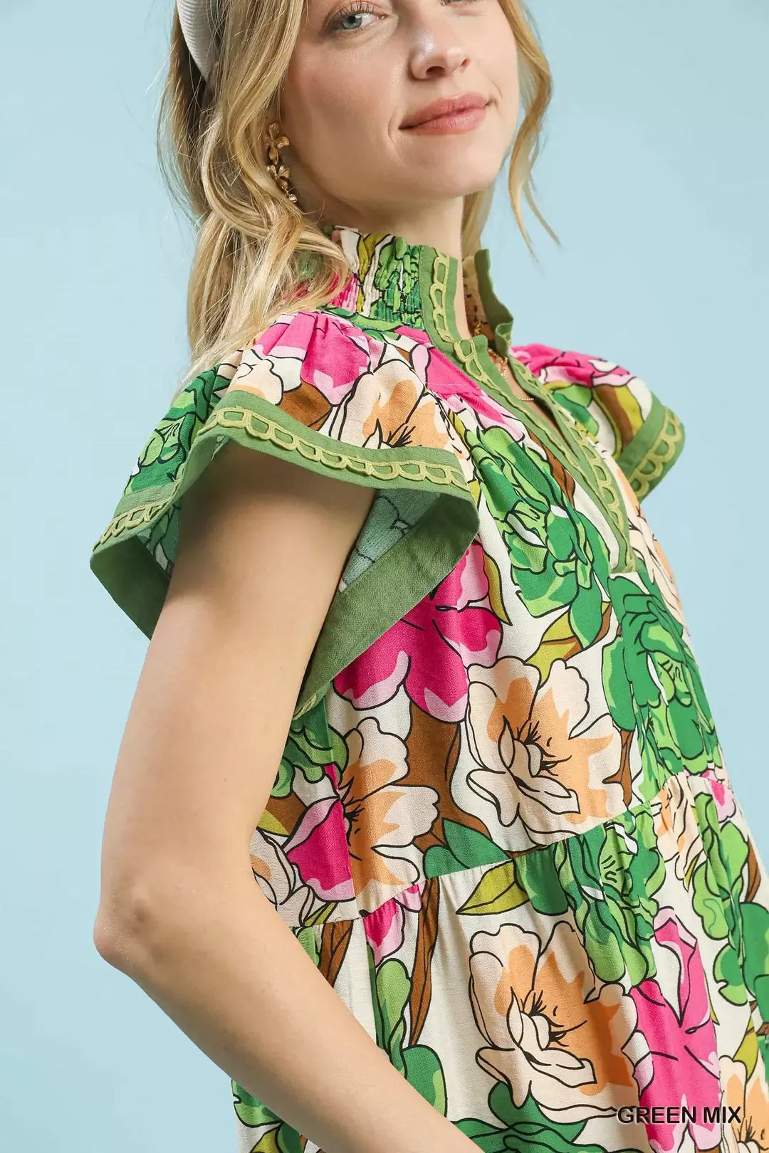 UMGEE Mix Bold Floral Tiered Midi Dress on Simply Obsessed