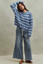 SO ME Mid Rise Elastic Waist Flare Denim Jeans on Simply Obsessed