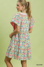 UMGEE Mix Floral Tiered Mini Dress with Side Pockets on Simply Obsessed
