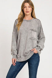 ZENANA Halo Washed French Terry Exposed-seam Sweatshirt on Simply Obsessed