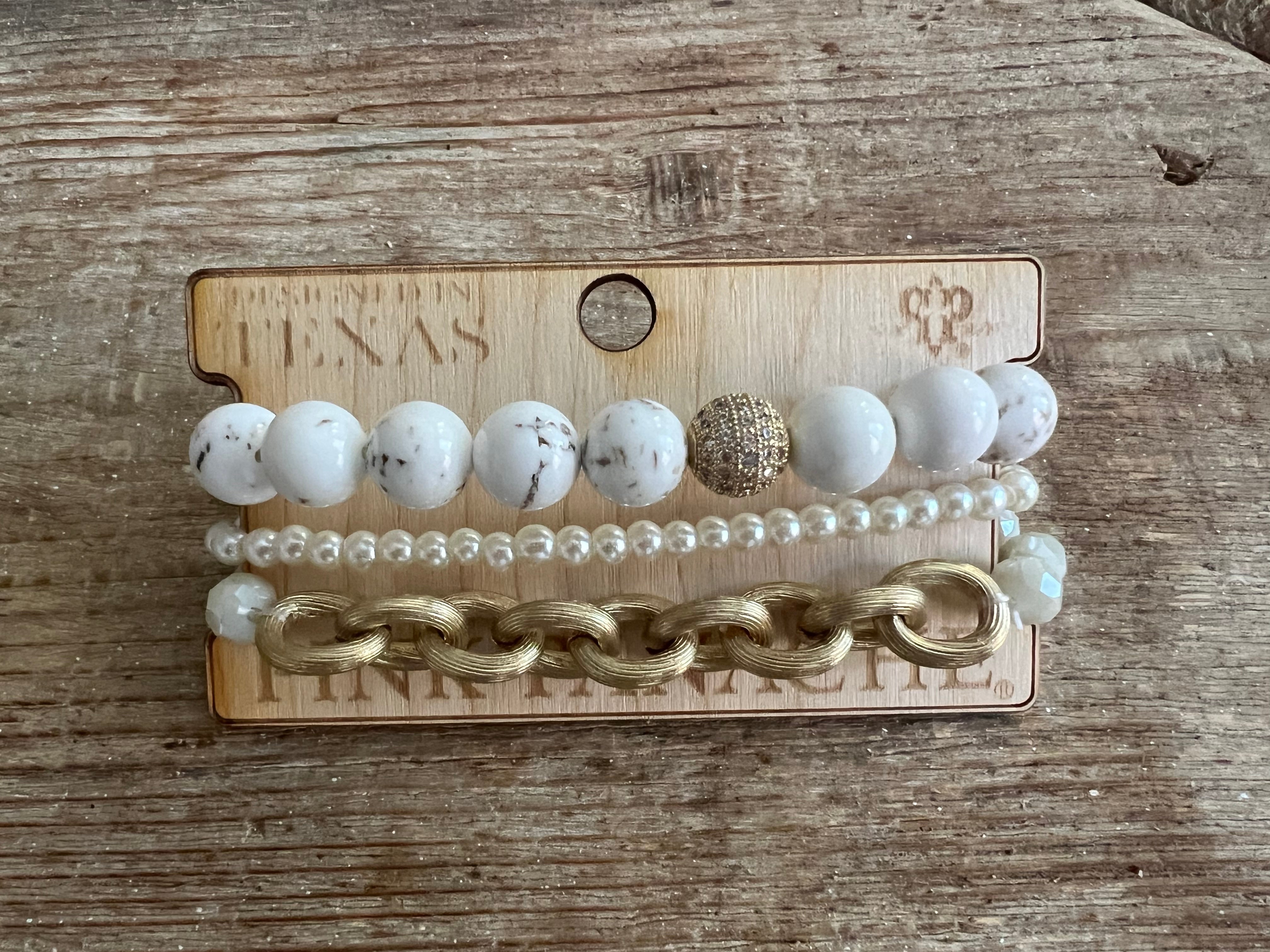 #81 One of a Kind White Marble Beaded Stack on Simply Obsessed