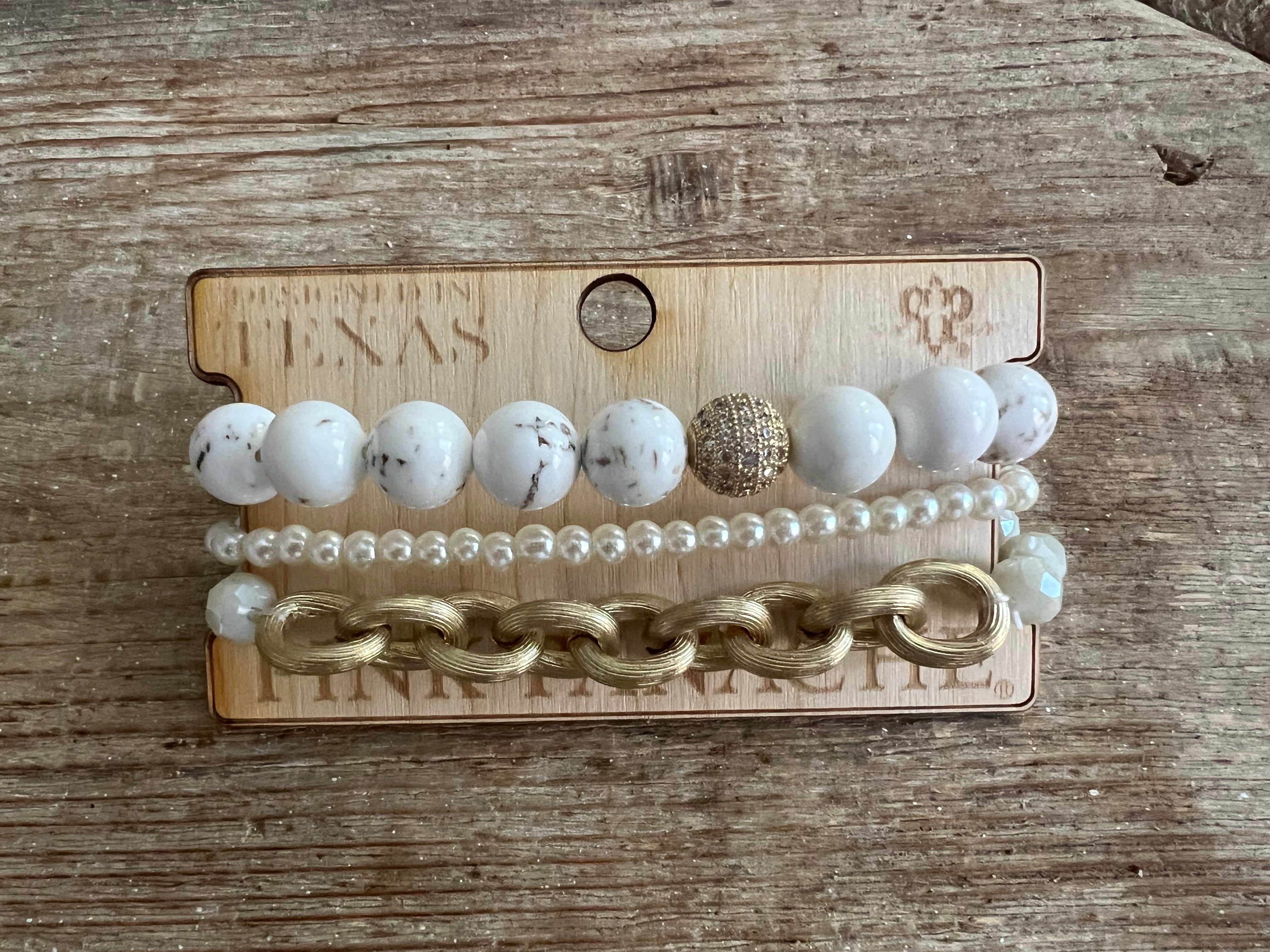 #81 One of a Kind White Marble Beaded Stack on Simply Obsessed