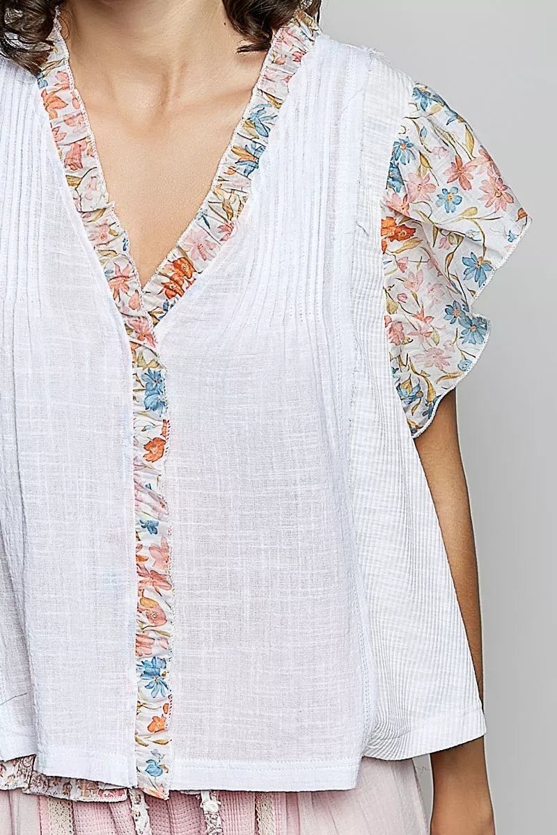 POL V-Neck Floral Ruffle Sleeve Blouse on Simply Obsessed