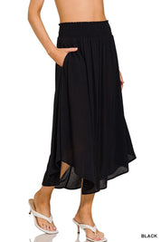 ZENANA Woven Crinkle Smocked Waist Maxi Skirt W Pockets on Simply Obsessed