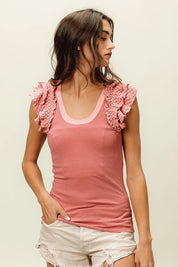 BiBi Rib Knit With Textured Ruffled Top on Simply Obsessed