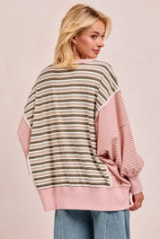 BIBI Stripe Mixed Top With Cut Edge And Reverse Outseam on Simply Obsessed