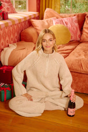 BiBi Two Tone Rib Texured Knit Collared Top with Zip Up on Simply Obsessed