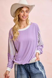 BiBi Mix and Match Sweatshirt with Floral Sleeve Striped on Simply Obsessed