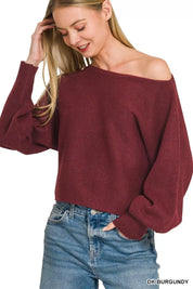 ZENANA Boat Neck Balloon Sleeve Sweater on Simply Obsessed