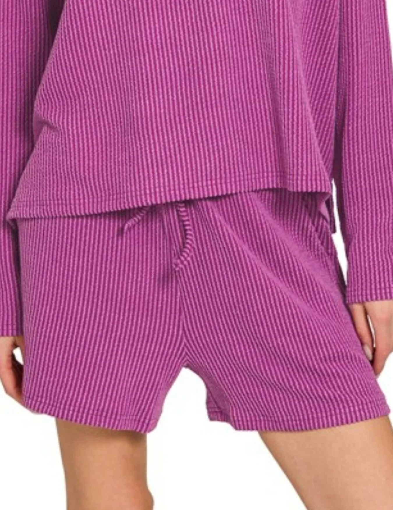ZENANA Corded Rib Long Sleeve Tee and Shorts Set on Simply Obsessed