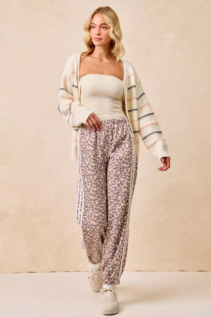 BIBI Side Lines Leopard Track Pants on Simply Obsessed