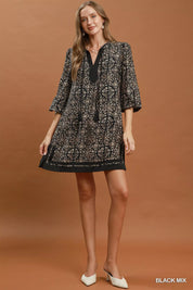 UMGEE Mix Geometric Print V-Neck Tassel Detail Tunic Dress **FALL DEBUT SALE** on Simply Obsessed
