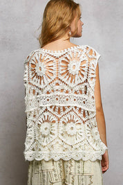 POL Openwork Round Neck Floral Crochet Tank on Simply Obsessed