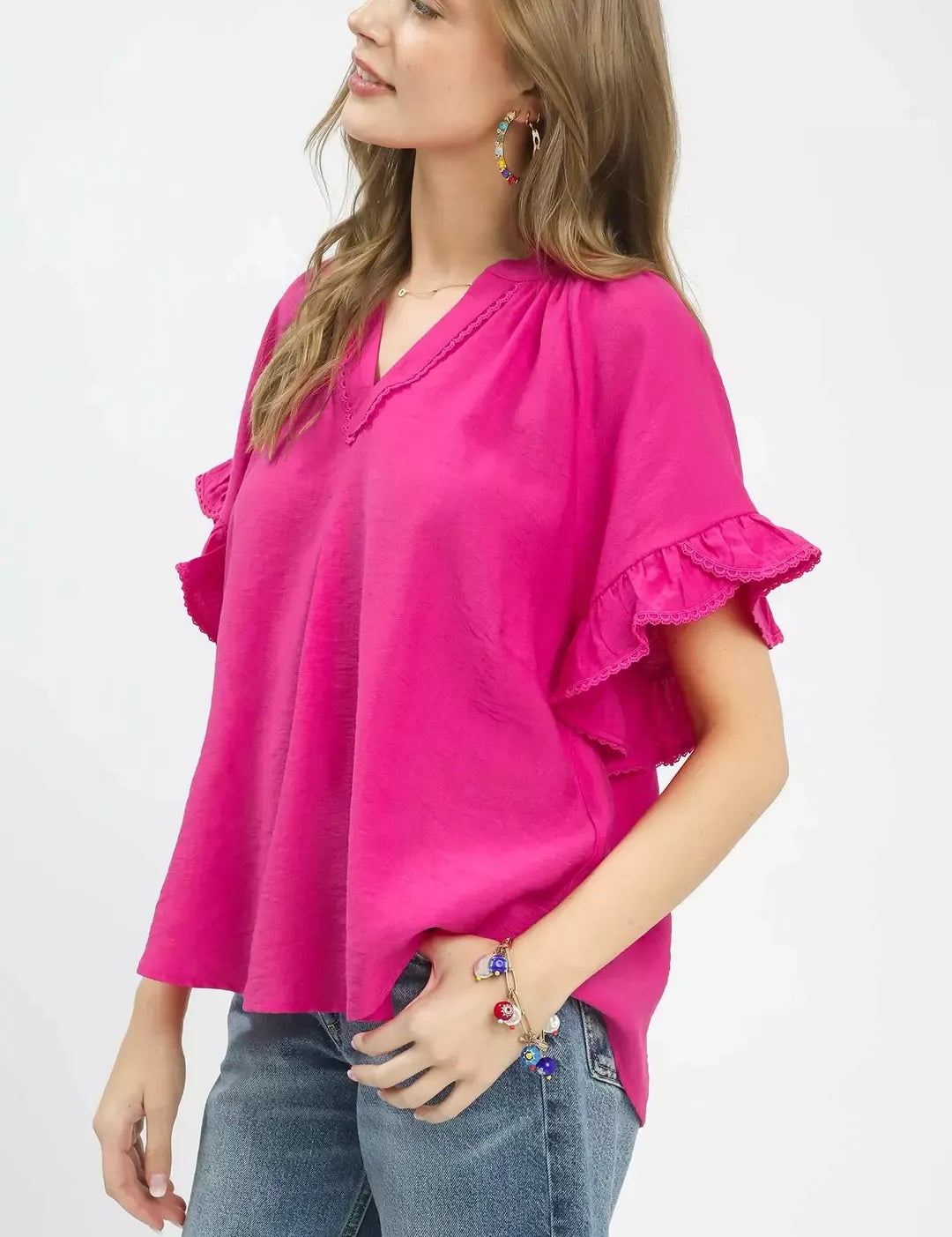 UMGEE Ruffle Sleeve V-Neck Flutter Blouse on Simply Obsessed