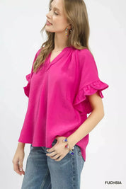 UMGEE Ruffle Sleeve V-Neck Flutter Blouse on Simply Obsessed