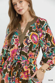 UMGEE Abstract Print Embroidered Belted Midi Dress on Simply Obsessed