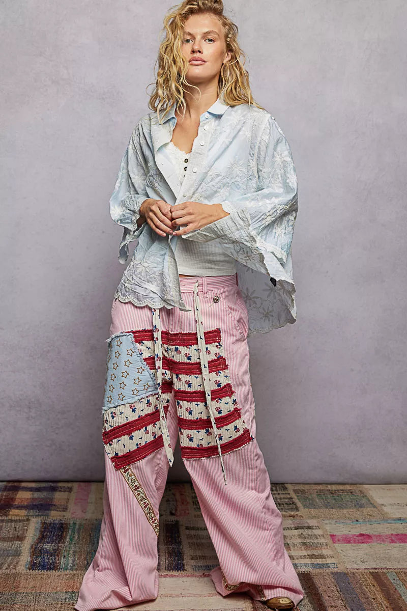 POL Embroidered Floral Collared Neck Shirt with Scalloped Edges on Simply Obsessed