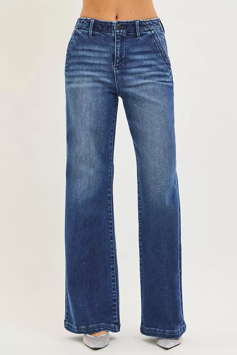 RISEN High Rise Wide Leg Slanted Pocket Jeans on Simply Obsessed
