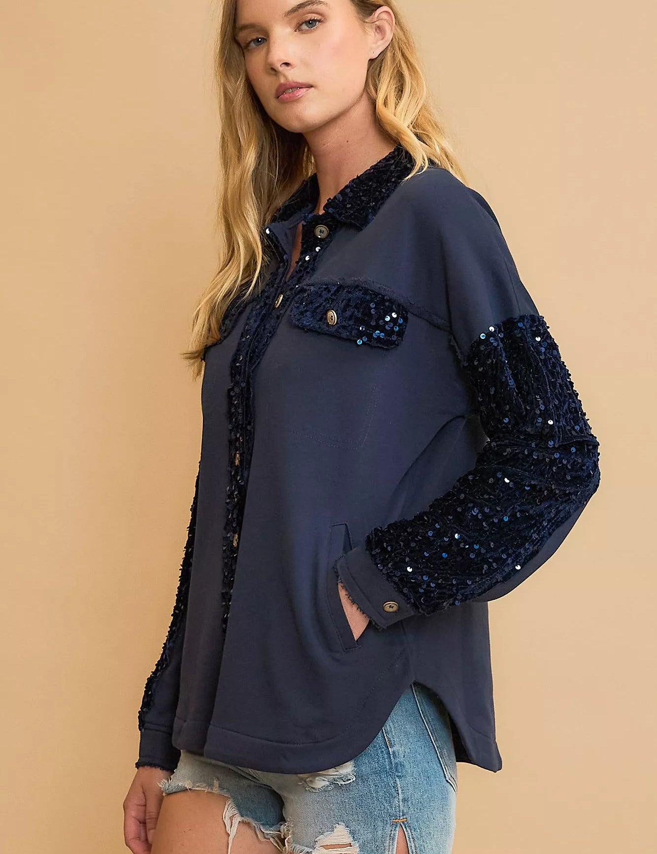 UMGEE Sequined French Terry Jacket on Simply Obsessed