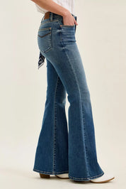 JUDY BLUE Mid Rise Jaqueline Flare with Triple Needle Back Pkts and Bandana Loop on Simply Obsessed