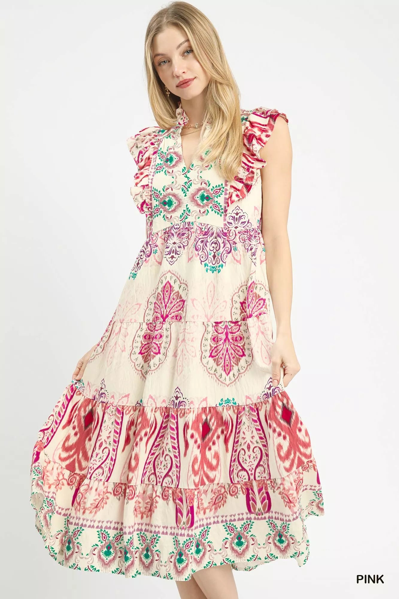 UMGEE Boho Boarder Print Ruffle Midi Dress on Simply Obsessed