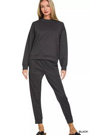 ZENANA Scuba Mock Neck Sweatshirt and Joggers Set on Simply Obsessed