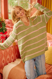 BIBI Striped Long Sleeve Sweater on Simply Obsessed