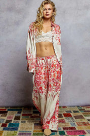 POL Floral Printed Woven Wide Leg Drawstring Pants on Simply Obsessed