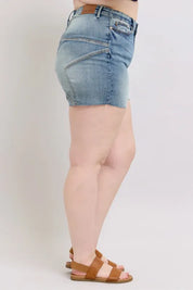 JUDY BLUE Full Size High Waist Star Seam Detail Denim Shorts Plus Size on Simply Obsessed