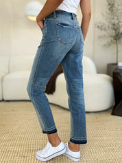 JUDY BLUE Full Size Mid Rise Rigid Magic Release Hem Jeans on Simply Obsessed