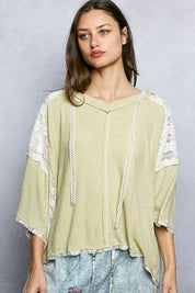 POL Short Sleeve Hoodie Top with Lace Detail on Simply Obsessed