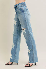 JUDY BLUE Full Size High Waist Rigid Magic Star Shaped Destroy 90's Straight Jeans Plus Size on Simply Obsessed