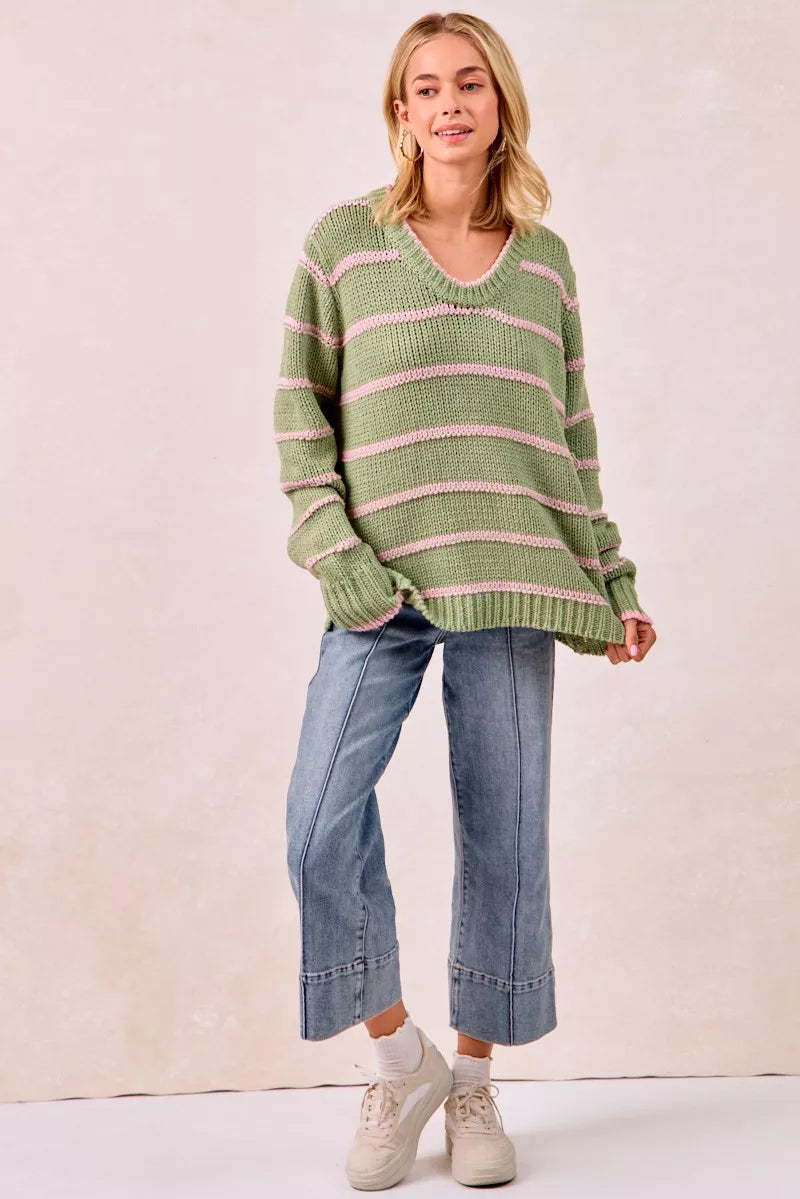 BIBI Striped Long Sleeve Sweater on Simply Obsessed