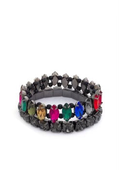 Gemstone Black Stretchy Bracelet Set by Simply Obsessed on Simply Obsessed