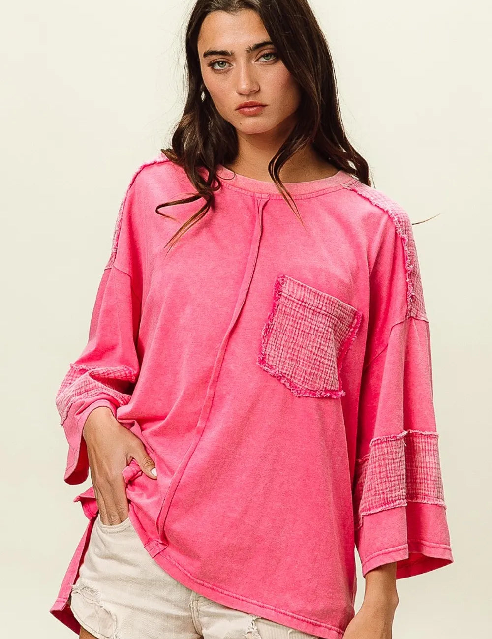 BIBI High-Low Washed Knit Shirt on Simply Obsessed