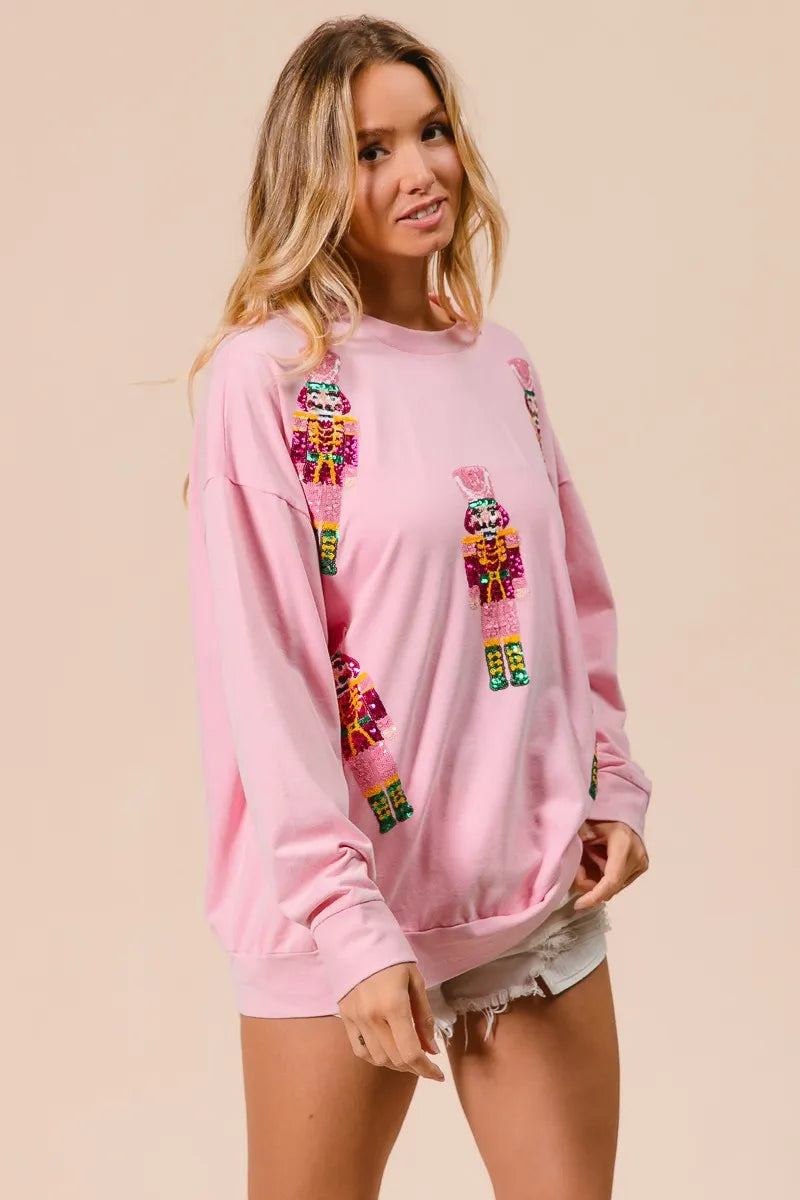 BIBI Sequin Nutcrackers Embroidery Christmas Sweatshirt on Simply Obsessed