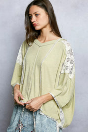 POL Short Sleeve Hoodie Top with Lace Detail on Simply Obsessed