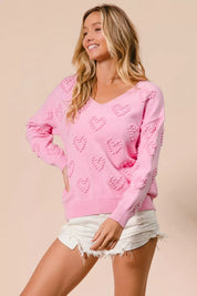 BiBi Valentines Heart Pompom V Neck Knit Top on Simply Obsessed