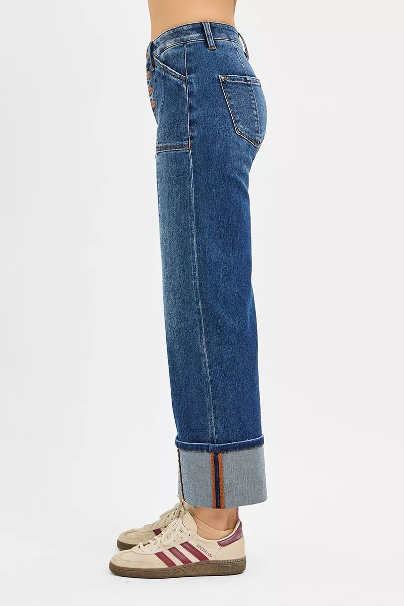 RISEN Full Size High Rise Crop Wide Straight Cuffed Jeans Plus Size on Simply Obsessed