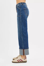 RISEN Full Size High Rise Crop Wide Straight Cuffed Jeans Plus Size on Simply Obsessed